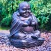 Happy Buddha With Solar Light -Outdoor Garden Store 307135 bronze buddha garden ornament daylight1
