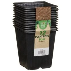 B&M Black Plant Pots 12pk -Outdoor Garden Store 319025 grow your own 12 plant pots 9cm1