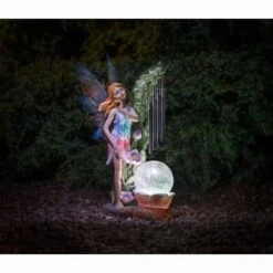 Solar Powered Garden Fairy With Wind Chime -Outdoor Garden Store 331455 garden fairy with solar crackle ball and windchime 2