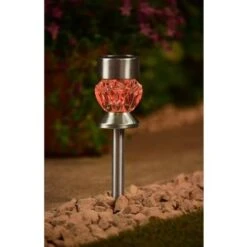 Crystal Top Glass Solar Post Light 4pk 8 Crystal Top Glass Solar Post Light 4pk -Outdoor Garden Store 341965 4pk crystal top post light red solar1