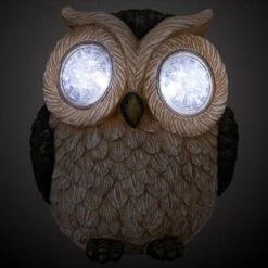 B&M Solar Resin Owl With Crystal Eyes - Brown -Outdoor Garden Store 342059 crystal eyes owl brown copy