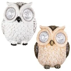 B&M Solar Resin Owl With Crystal Eyes - Brown -Outdoor Garden Store 342059 crystal eyes owl group