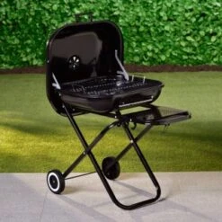 Folding Barbecue With Shelf -Outdoor Garden Store 353343 folding bbq on wheels with shelf black 2