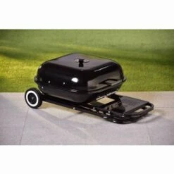 Folding Barbecue With Shelf -Outdoor Garden Store 353343 folding bbq on wheels with shelf black