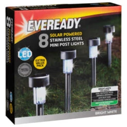 Eveready Mini Solar Lighting Posts 8pk - Colour Changing 8 Eveready Mini Solar Lighting Posts 8pk - Colour Changing -Outdoor Garden Store 366414 8pk eveready soloar powered mini post lights bright white