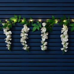 Solar Powered 180cm Artificial Leaf Garland With Wisteria Flowers - Warm White 8 Solar Powered 180cm Artificial Leaf Garland With Wisteria Flowers - Warm White -Outdoor Garden Store 379258 180cm solar powered artificial leaf garland with wisteria flowers 20 warm white micro leds 3
