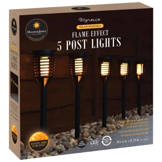 Morocco Solar Powered Post Lights - Flame Effect 5pk 4 Morocco Solar Powered Post Lights - Flame Effect 5pk - Image 2