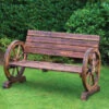 B&M Burntwood Wagon Wheel 2 Seater Bench -Outdoor Garden Store 379387 burntwood wagon wheel 2 seater bench