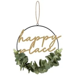 B&M Botanical Garden Hanging Hoop With Slogan -Outdoor Garden Store 379615 botanical garden metal hoop with gold wording and leaves happy place