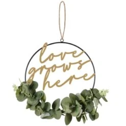 B&M Botanical Garden Hanging Hoop With Slogan -Outdoor Garden Store 379615 botanical garden metal hoop with gold wording and leaves love grows here