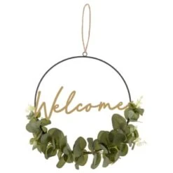 B&M Botanical Garden Hanging Hoop With Slogan -Outdoor Garden Store 379615 botanical garden metal hoop with gold wording and leaves welcome