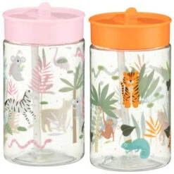 B&M Little Safari Kids Cup With Straw Lid - Orange -Outdoor Garden Store 381253 381254 kids print cup lid and straw group1 1