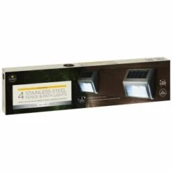 Solar Powered Stainless Steel Fence Lights 4pk -Outdoor Garden Store 382952 4pk mason and jones stainless steel fence and path lights 2