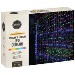 Solar Powered LED Curtain 180cm - 266 Multicolour Lights -Outdoor Garden Store 392894 180cmx180cm solar powered led curtain 266 multi colour leds