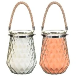 B&M Large Faceted Glass Candle With Rope Handle - Cream -Outdoor Garden Store 392940 superbloom large faceted glass candle with rope handle group 2