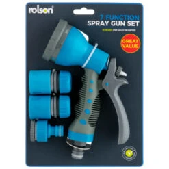B&M Rolson 7 Function Spray Gun Set -Outdoor Garden Store 393301 rolson 7 dial spray gun and fittings