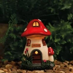 B&M Assorted Mushroom House Ornament With Glowing Solar Light -Outdoor Garden Store 393429 mushroom house ornament with glowing solar light 6