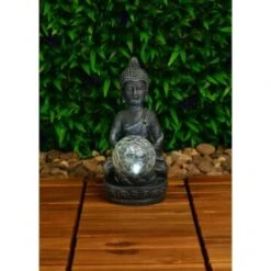 B&M Assorted Sitting Solar Buddha Garden Ornament -Outdoor Garden Store 393441 sitting buddha garden ornament with solar crackle ball 2