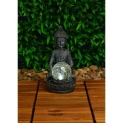 B&M Assorted Sitting Solar Buddha Garden Ornament -Outdoor Garden Store 393441 sitting buddha garden ornament with solar crackle ball