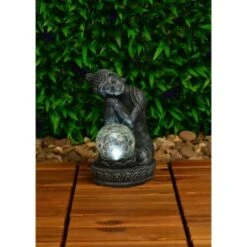 B&M Assorted Sitting Solar Buddha Garden Ornament -Outdoor Garden Store 393441 sitting buddha garden ornament with solar crackle ball 3
