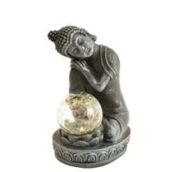 B&M Assorted Sitting Solar Buddha Garden Ornament -Outdoor Garden Store 393441 sitting buddha garden ornament with solar crackle ball 4
