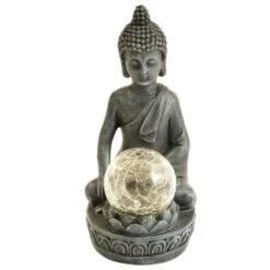 B&M Assorted Sitting Solar Buddha Garden Ornament -Outdoor Garden Store 393441 sitting buddha garden ornament with solar crackle ball 5