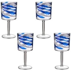B&M Ocean Swirl Wine Glass 4pk -Outdoor Garden Store 394259 4pk ocean swirl wine glass